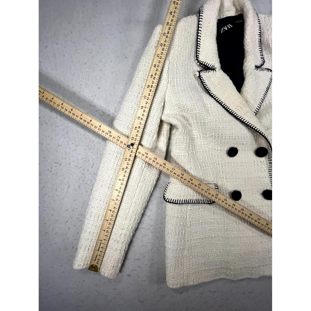 Zara Blazer Jacket Women Medium Cream Cotton Boucle Double Breasted Notch Lapel - Picture 9 of 10